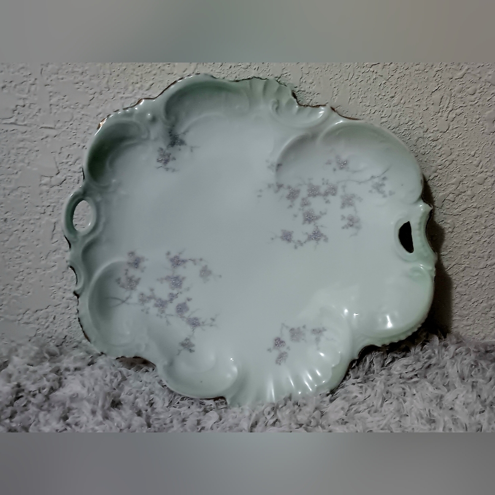 Weimar Germany Porcelain Mini Purple Floral in Relief Mint Edge Platter 10" RARE